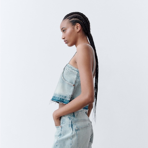 NWT Zara Denim Crop Top. Size Large - Picture 3 of 4